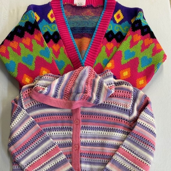 Mckids Other - McKIDS Vintage 90s Sweater Bundle Girls 6 6X Neon Geometric Striped Cardigans